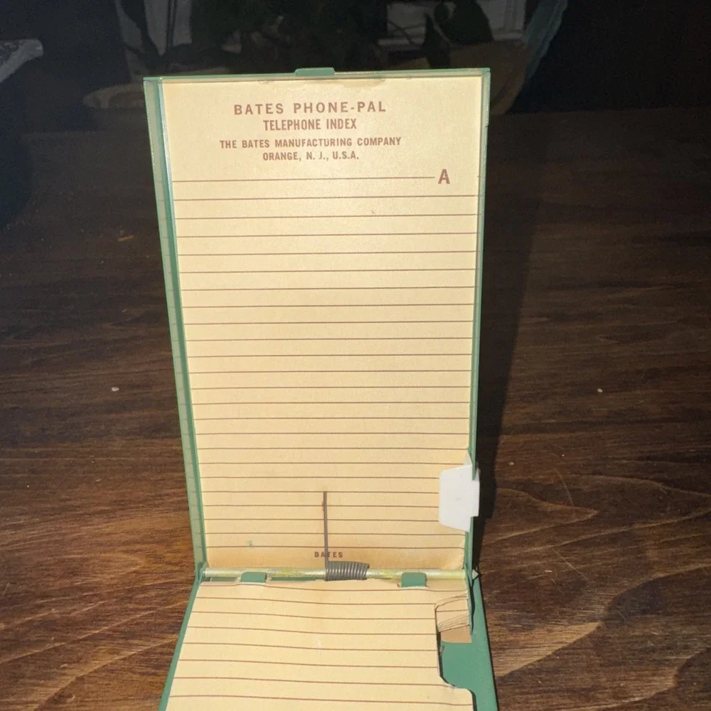 Vintage 1950s Bates Autodex Green Address List Finder, Slim Felt Bottom W Cards